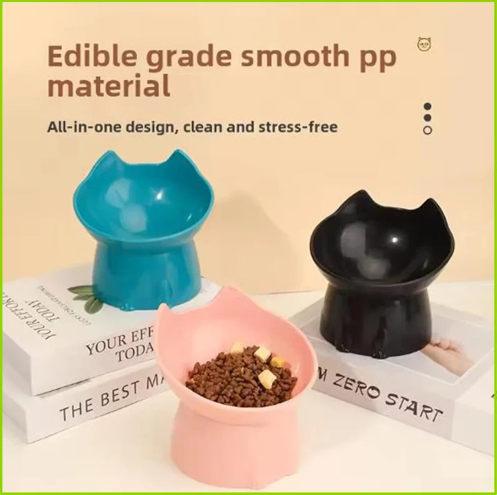 New Cat Bowl with Long Ears and High Feet Bowl with Cat and Dog Neck Protection and Anti-Overturning Plastic Raised Pet Bowl