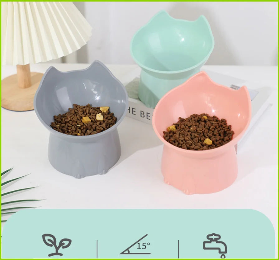 New Cat Bowl with Long Ears and High Feet Bowl with Cat and Dog Neck Protection and Anti-Overturning Plastic Raised Pet Bowl