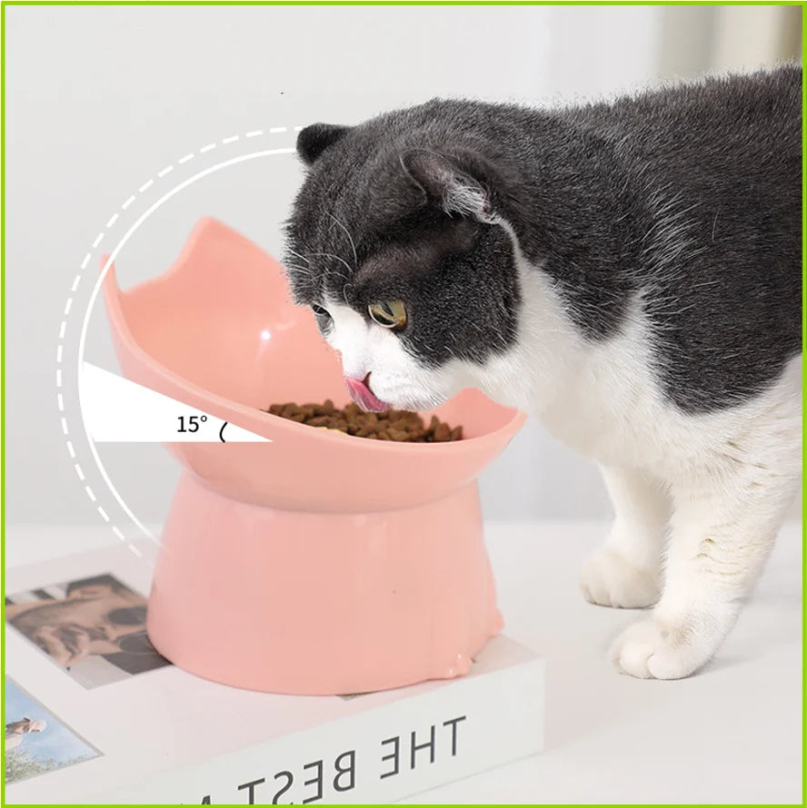 New Cat Bowl with Long Ears and High Feet Bowl with Cat and Dog Neck Protection and Anti-Overturning Plastic Raised Pet Bowl
