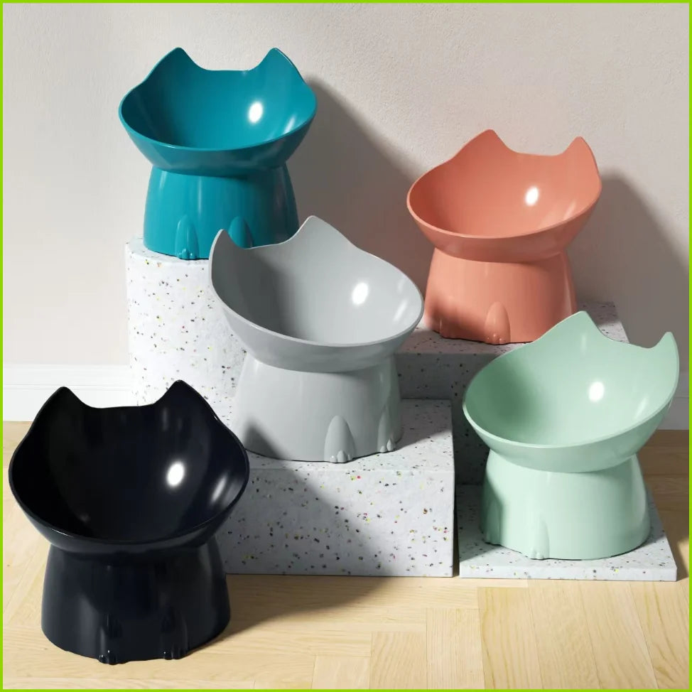 New Cat Bowl with Long Ears and High Feet Bowl with Cat and Dog Neck Protection and Anti-Overturning Plastic Raised Pet Bowl